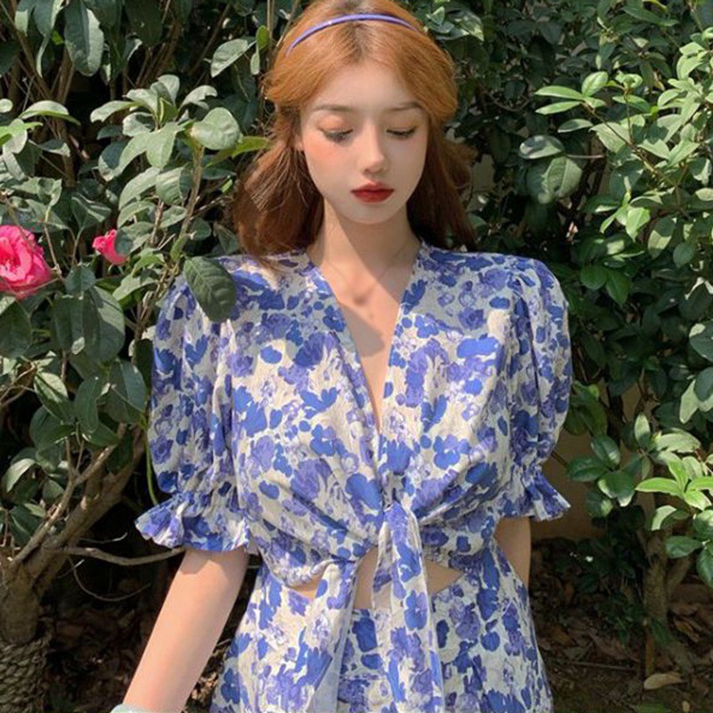 Đầm Nữ Tay Ngắn Cổ Chữ V Ôm Eo Thời Trang Quyến Rũ