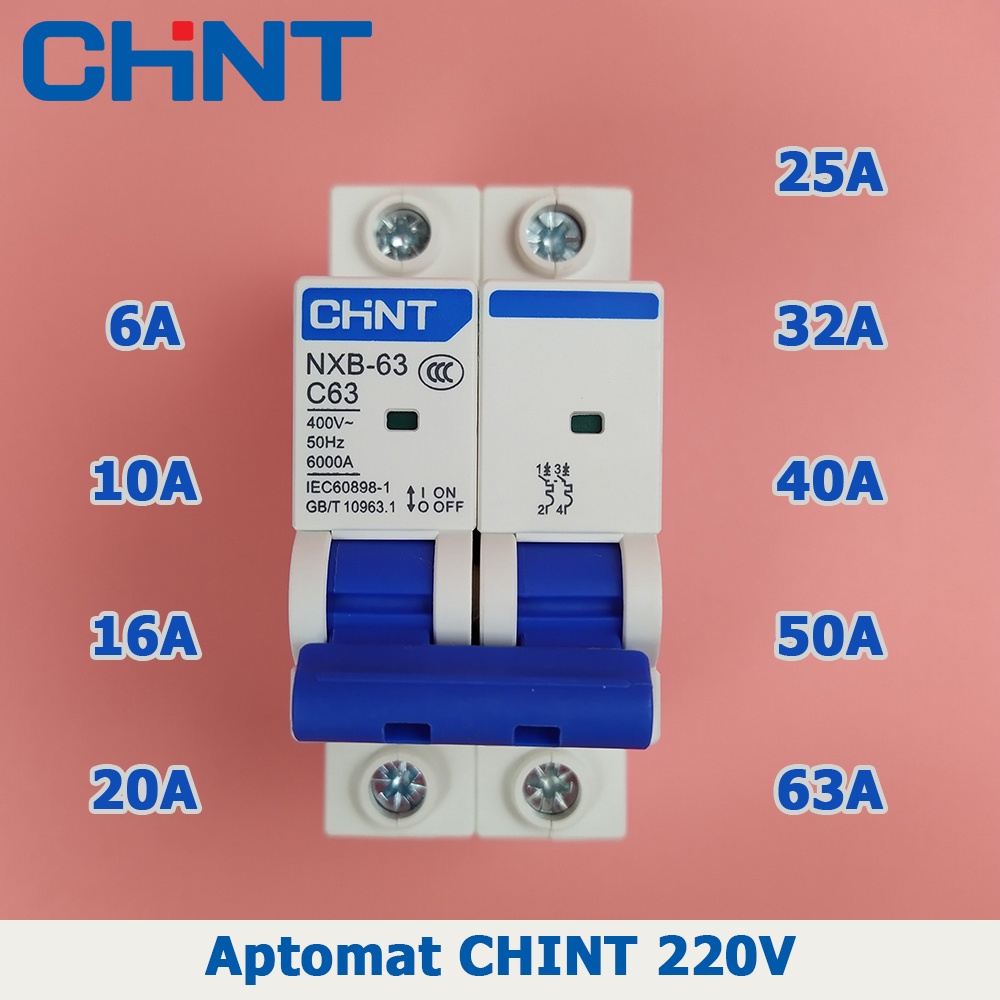 Aptomat CHINT NXB-63 bộ ngắt mạch CB tép MCB 220V 2P 6A 10A 16A 20A 25A 32A 40A 50A 63A