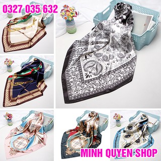 Khăn Turban Lụa Satin Vuông 90x90 cm Khổ Lớn Đa Năng Thời Trang Hàn Quốc