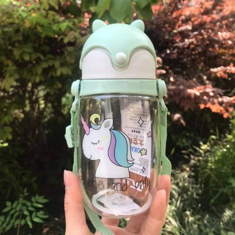 Minchun123: Bình nước cho bé có ống hút và dây đeo 280ml, bình nước nhựa, đồ dùng cho bé
