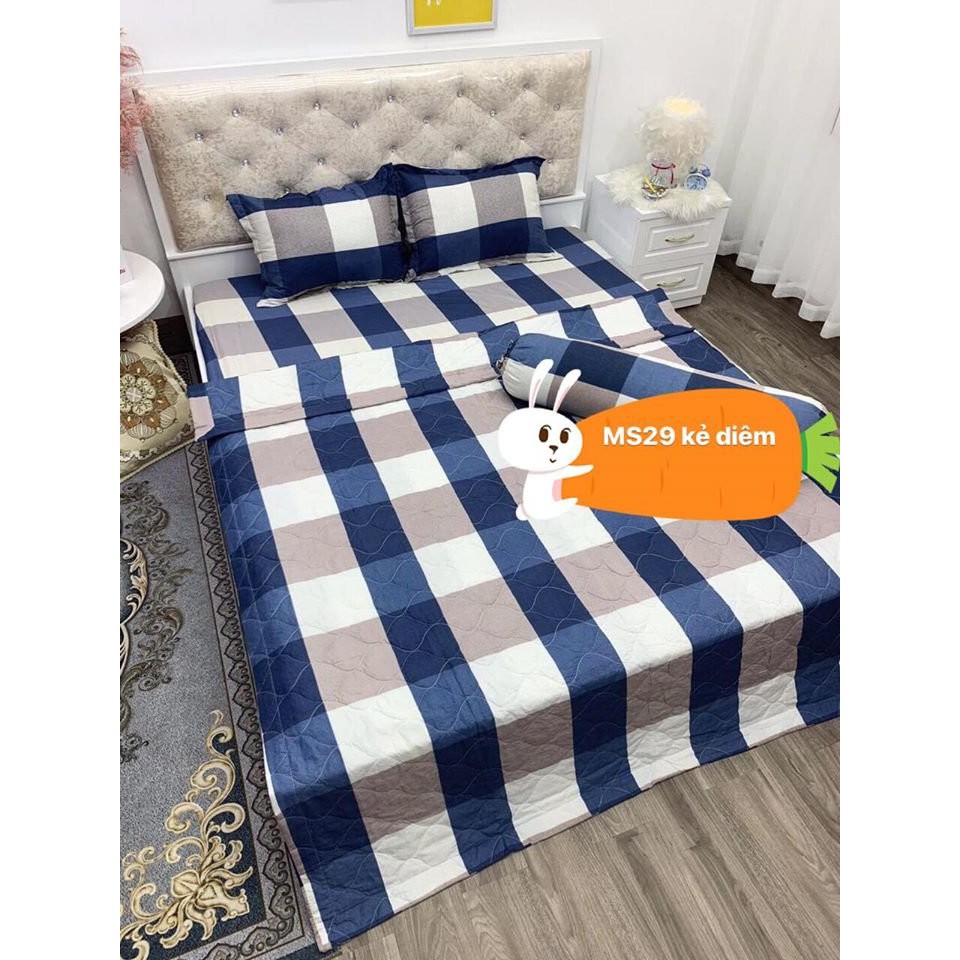Bộ ga gối Coton Poly Hàn,đa dạng mẫu, kích thước 1m8,2m(mẫu kẻ bao diêm)
