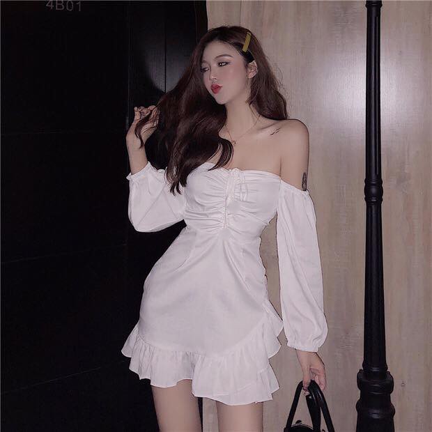 [ẢNH THẬT] Váy Đầm Trễ Vai Dây Thắt Nhún Có Mút Ngực | BigBuy360 - bigbuy360.vn