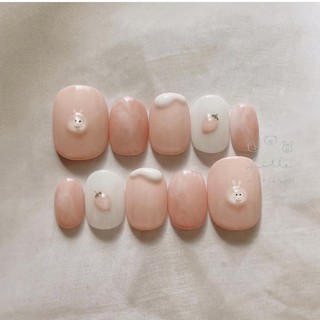 móng tay giả/ nailbox trang trí hoạ tiết thỏ và dâu tây