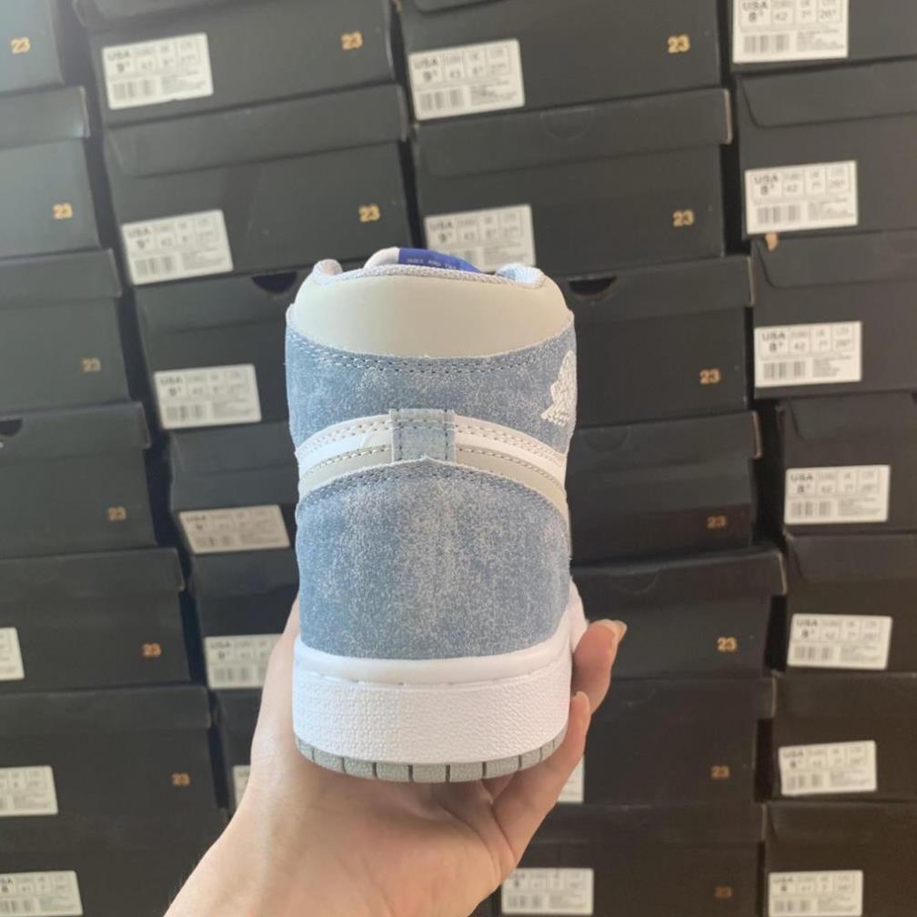 Giày Jordan 1 cao cổ hyper royal xanh nỉ, Giày JD1 xanh nỉ cổ cao siêu hot 2021 Full Box Bill