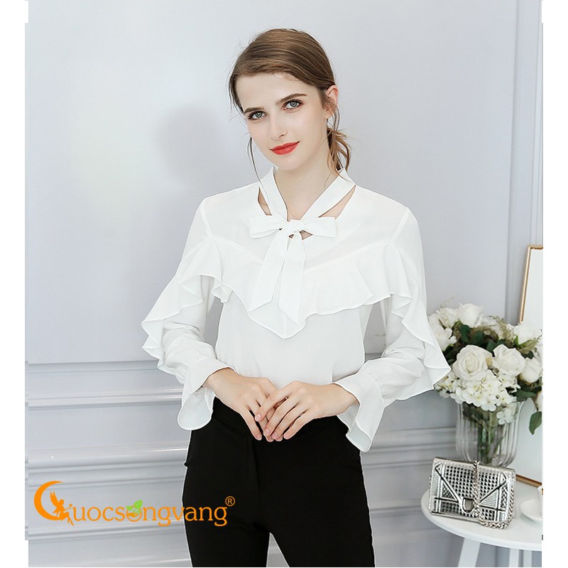 Áo kiểu nữ đẹp áo sơ mi cách điệu dài tay GLA166 Cuocsongvang
