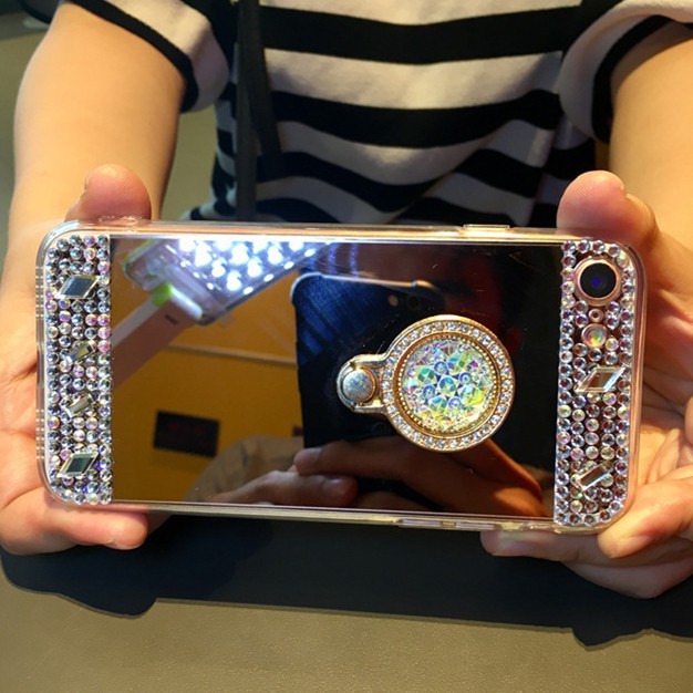 Ốp điện thoại Samsung Galaxy tráng gương đính đá lấp lánh kèm giá đỡ cho J2 Pro ( 2018 ) J3 J5 J7 Pro