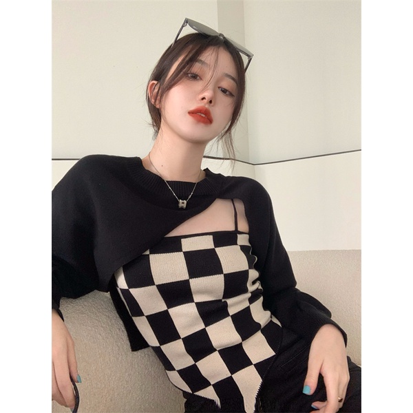 HUANG YOYO Set áo dây + áo khoác cardigan thời trang nữ tính