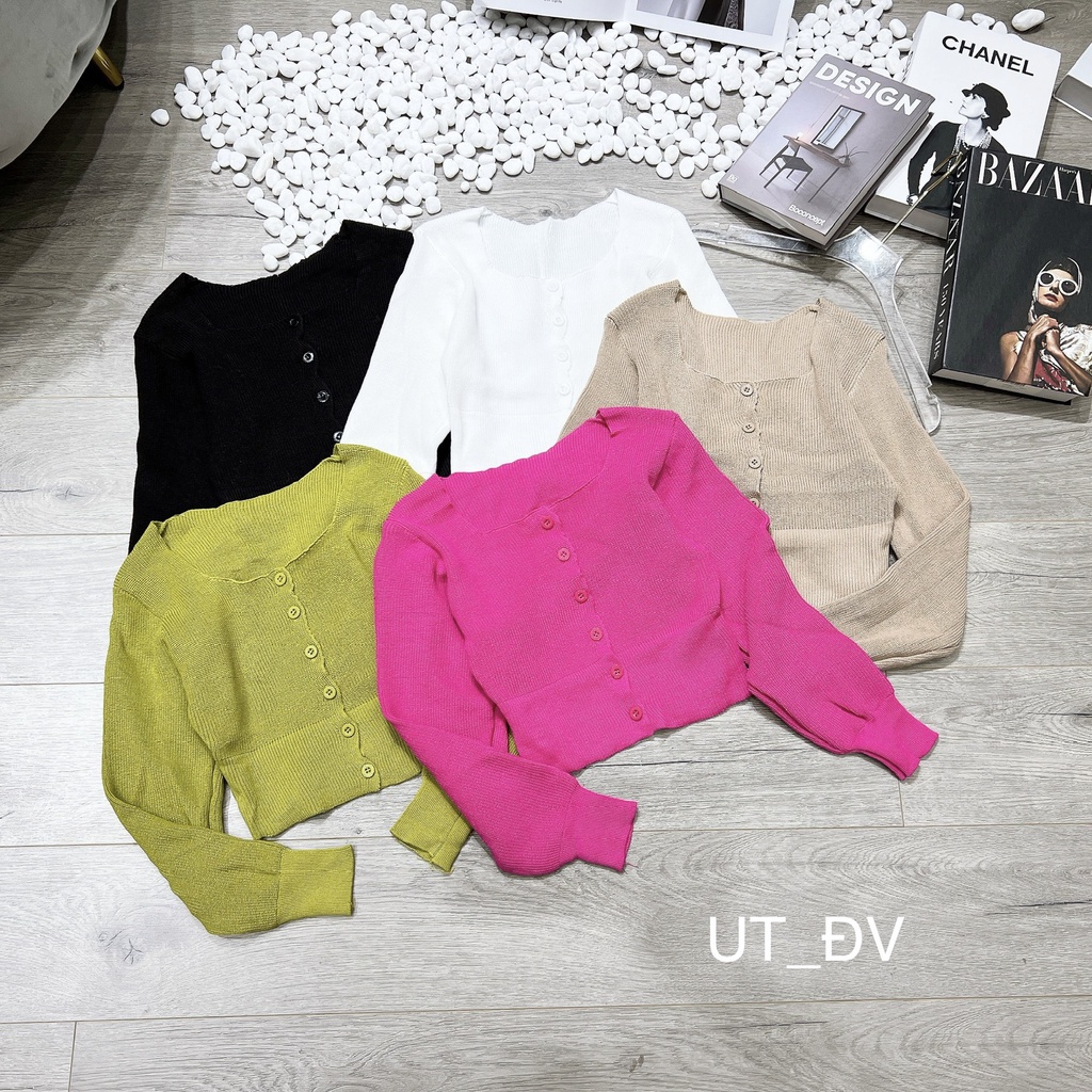 Áo len croptop dài tay chất len mongtogi co dãn nhiều màu cúc dọc vanmiushop