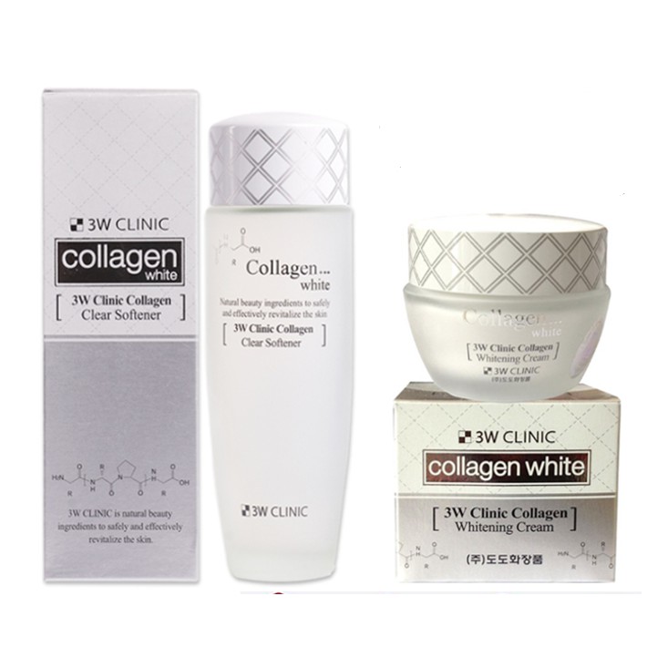 Bộ dưỡng trắng da dưỡng ẩm chống lão hóa chiết xuất từ Collagen 3W Clinic Hàn Quốc [Nước hoa hồng+ Kem Dưỡng]