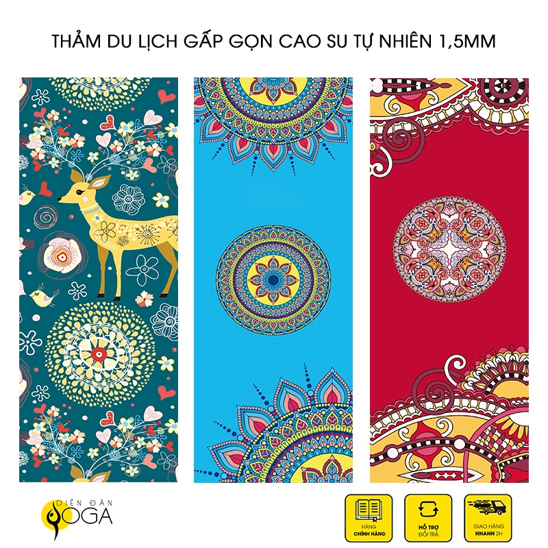 Thảm tập Yoga Du lịch Siêu mỏng gấp gọn cao su tự nhiên 1,5mm cao cấp - Có túi đựng kèm