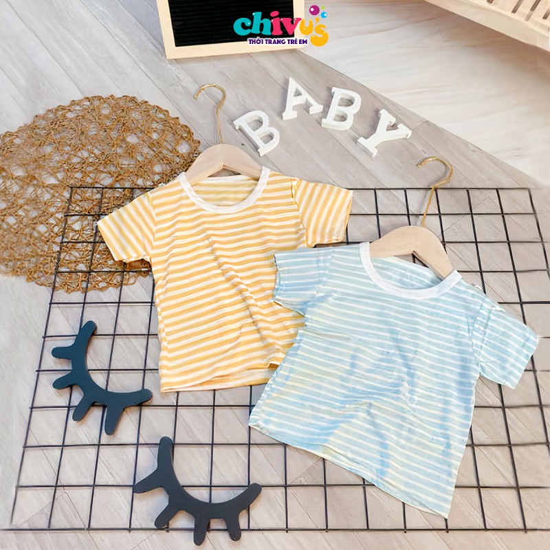 Áo thun bé trai bé gái chất cotton hoạ tiết kẻ sành điệu quần áo trẻ em 1 2 3 4 5 tuổi CHIVU's KID