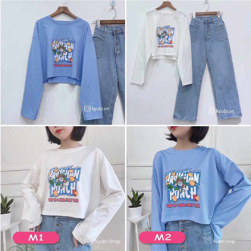 Áo thun croptop nữ ulzzang tay dài phom rộng chất cotton [Nhiều mẫu LIST22] - Áo croptop Kyubi ATCR22