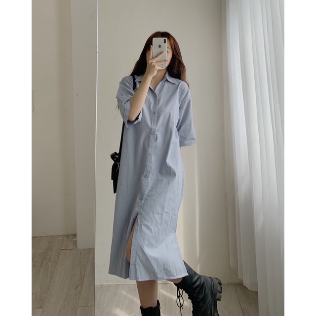 Váy sơ mi cộc tay, váy suông sơ mi tay ngắn 653