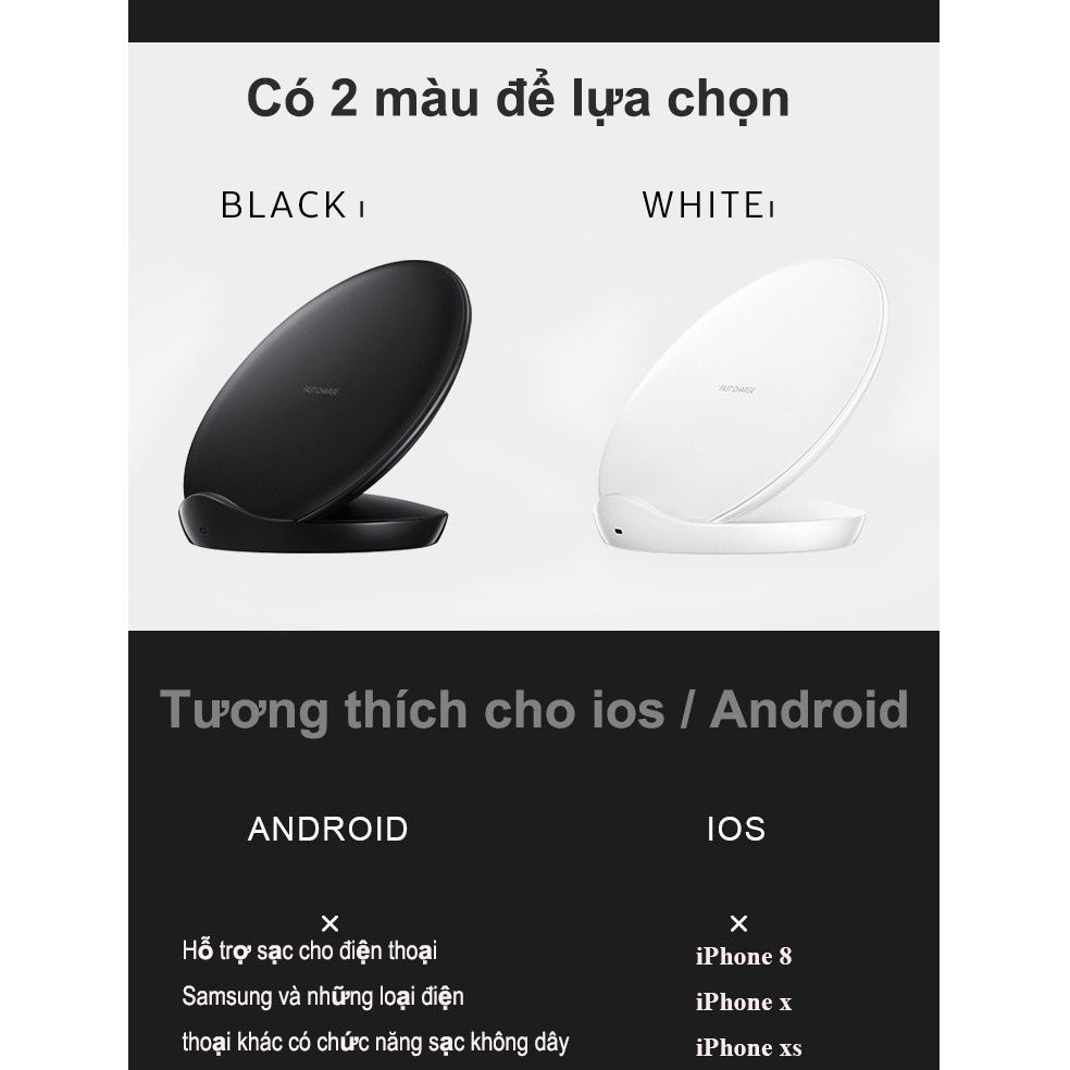 Đế Sạc Không Dây Samsung EP-PG950 EP-N5100 Xài Cho S8 S9 S10 iPhone 8 X XS 11 Note8 Note9 Sạc Nhanh Chuẩn Qi Fast Charge