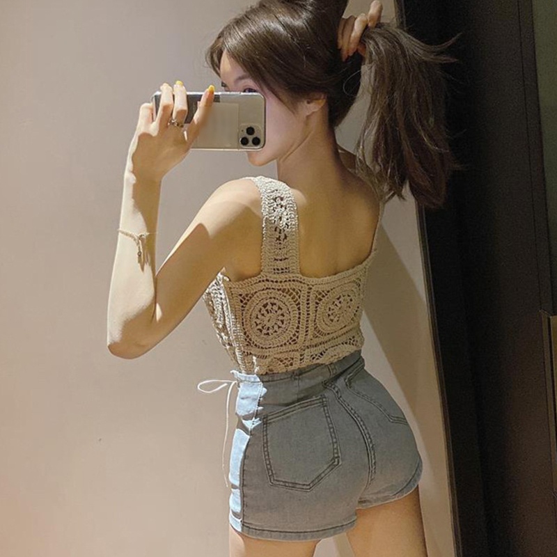 Áo Croptop Dệt Kim Sát Nách Cổ Vuông Dáng Rộng Họa Tiết Kẻ Sọc Thời Trang Mùa Hè Cho Nữ