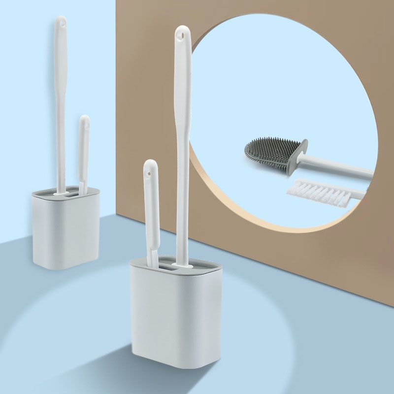 Bộ 2 Cọ Vệ Sinh Toilet Đầu Phẳng Bằng Silicon Mềm Linh Hoạt