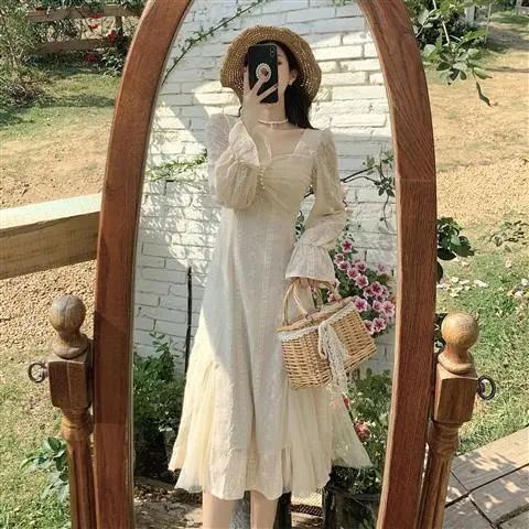 Đầm Chiffon Tay Phồng Cổ Vuông Phong Cách Retro Pháp Ngọt Ngào Thời Trang Mùa Hè Cho Nữ