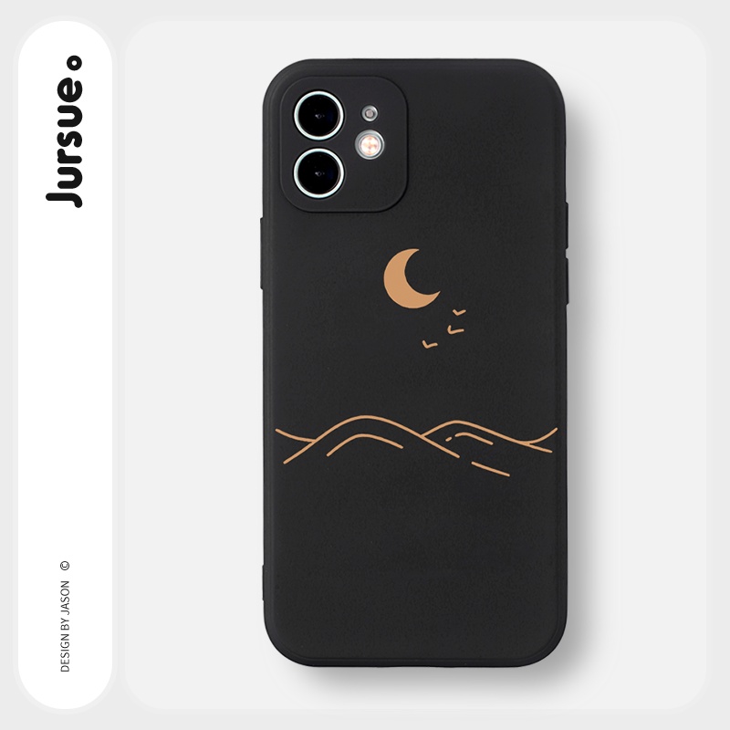 Ốp lưng JURSUE mềm hình cặp đôi dễ thương đẹp đen Cho iPhone 14 13 12 11 Pro Max SE 2020 X XR XS 8 7 ip 6S 6 Plus Y2160