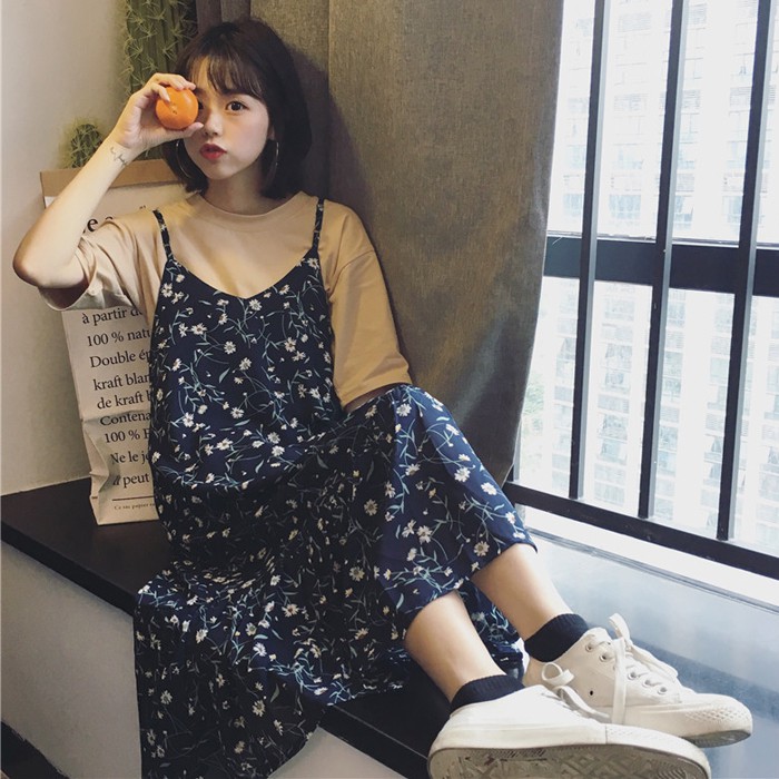 váy ulzzang đầm vintage dài váy yếm hoa nhí kiểu dáng hàn quốc (k kèm áo) | BigBuy360 - bigbuy360.vn