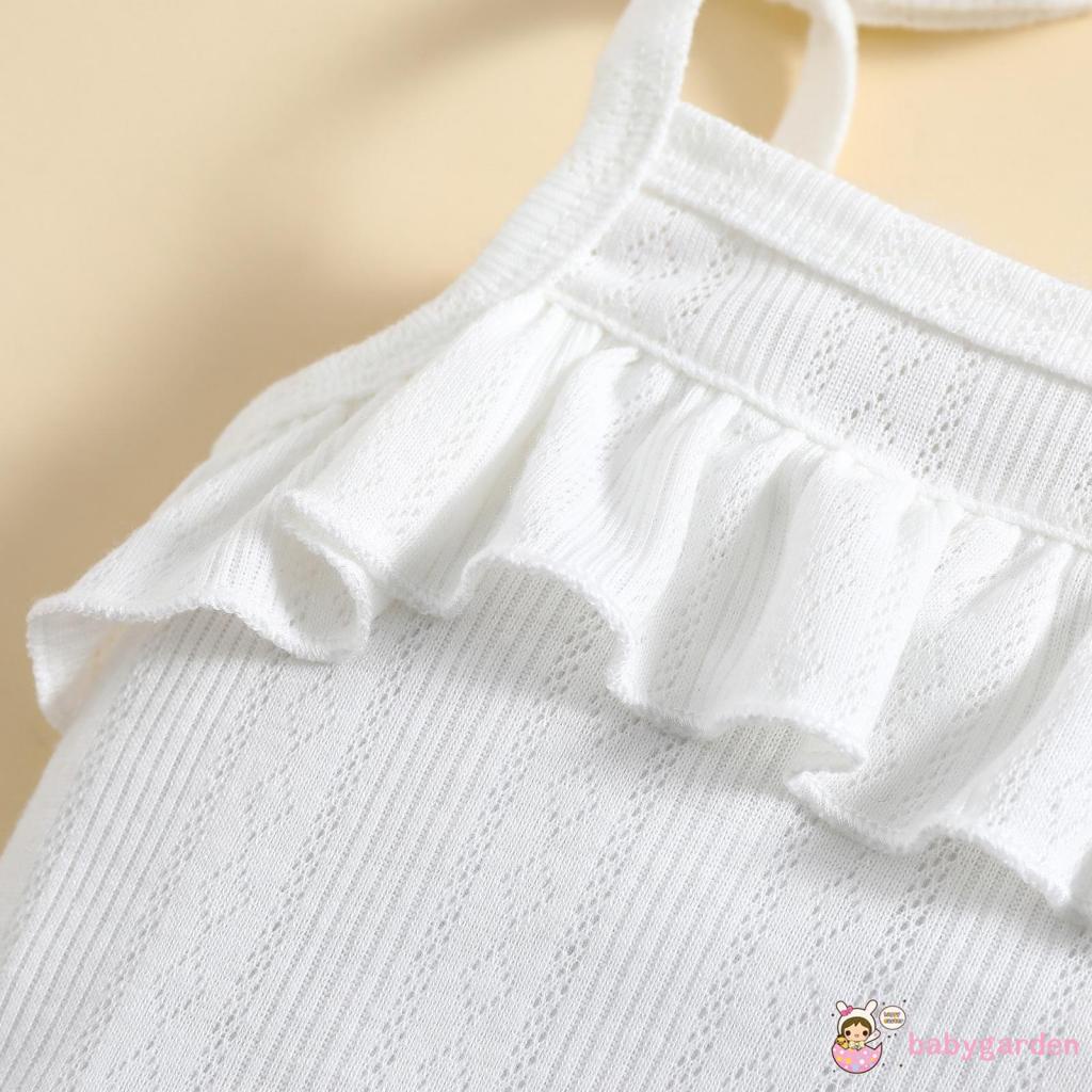 BABYGARDEN 6months-3years Baby Girl Outfits, Solid Color Sleeveless Ruffles Decor Sling Romper + Elastic Waist Ribbed