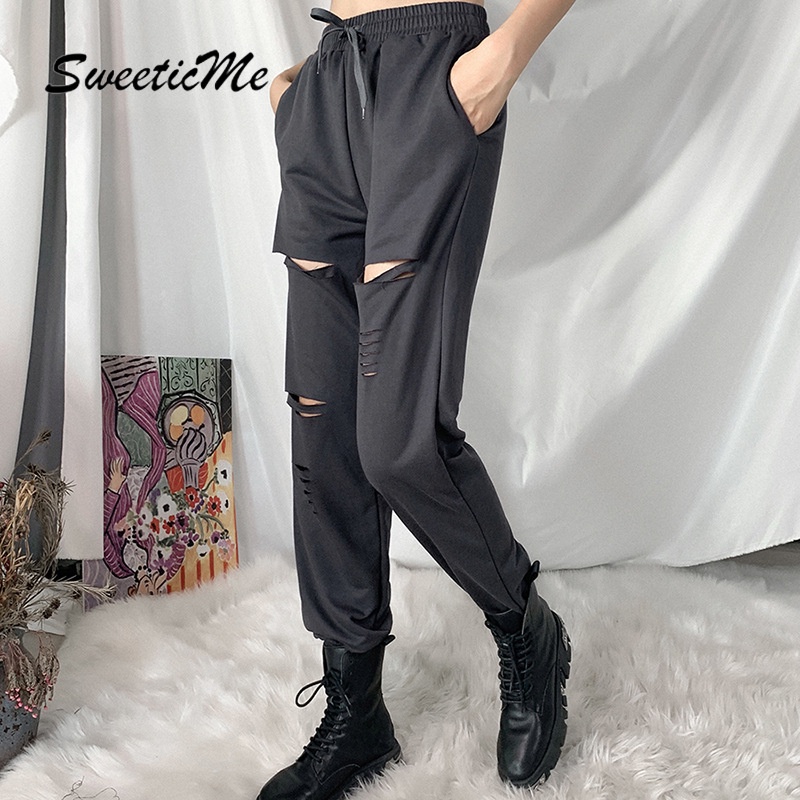 Sweeticme Quần Harem Lưng Cao Phối Dây Rút Thời Trang Cho Nữ