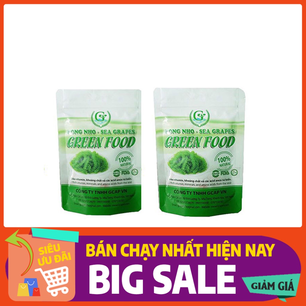 Rong nho tách nước Gren Food túi 100gr, giá rong nho biển Nhật, lợi ích của rong nho, rong nho ăn với nước sốt mè rang