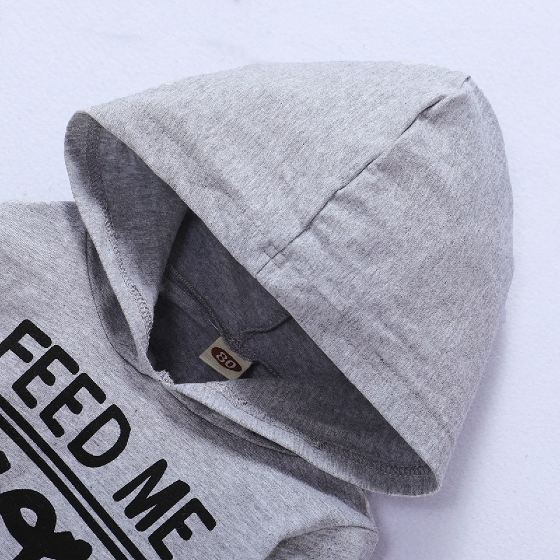 Set đồ 2 món Mikrdoo gồm áo hoodie tay dài in chữ + quần denim thời trang mùa thu cho bé