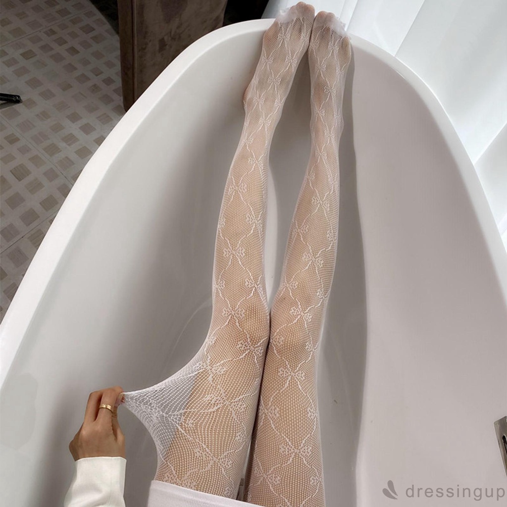 Quần tất lưới xuyên thấu họa tiết rỗng hình đầu lâu/mặt trăng/nơ thời trang xuân hè cho nữ