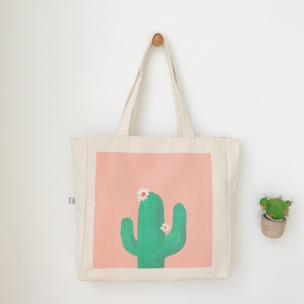 Túi Tote Túi Vải Leo Canvas Xương Rồng Hoa