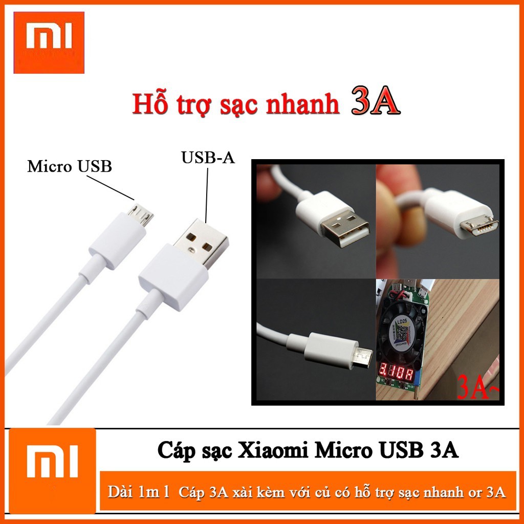 [Mã 2404EL10K giảm 10K đơn 20K] Cáp sạc nhanh Xiaomi chân Micro 3A zin máy chính hãng