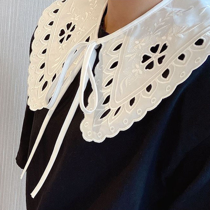 Yoioi Khăn Choàng Cổ Giả Cotton Màu Trắng Thêu Họa Tiết Hoa Vảy Cá Trang Trí Cho Nữ