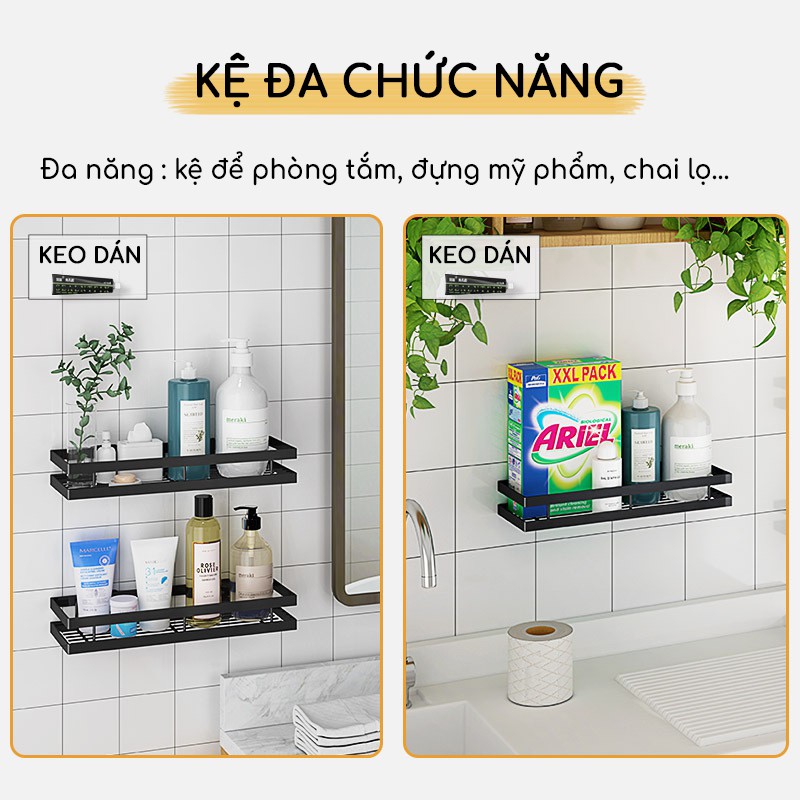 Kệ gia vị Inox dán tường 30/40/50cm gạch men Kệ để đồ nhà tắm, nhà bếp kèm keo dán và đinh ốc | BigBuy360 - bigbuy360.vn