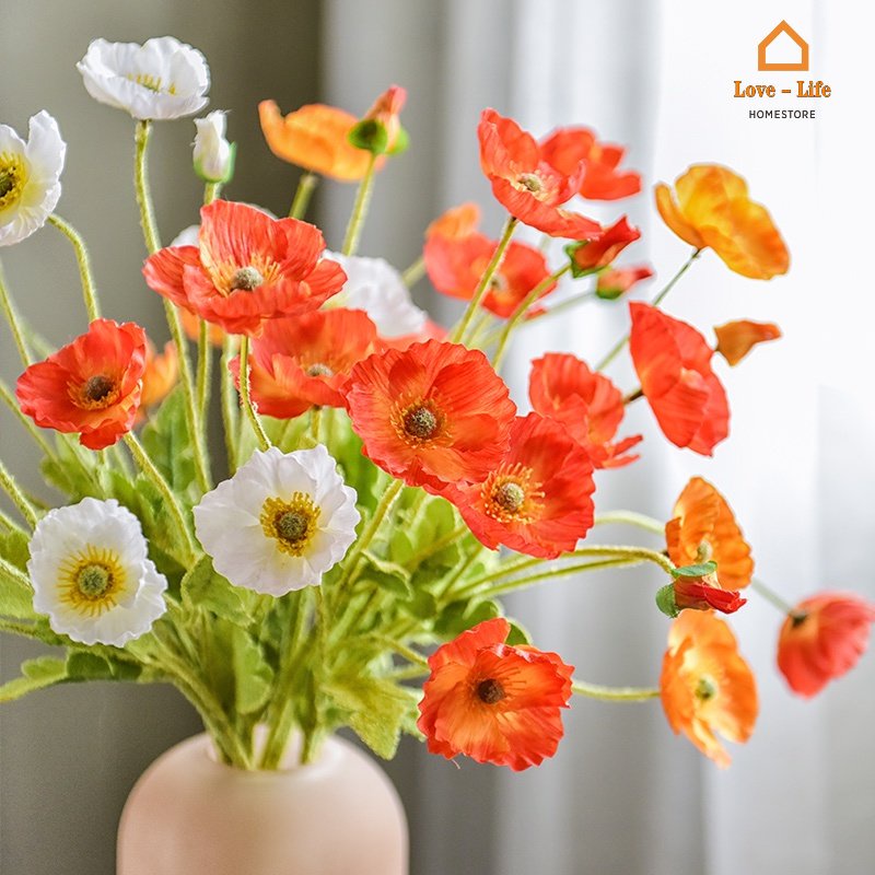 Cây Hoa Anh Túc Giả Bằng Lụa Chất Lượng Cao Trang Trí Bàn Lễ Hội / Trường Học DIY