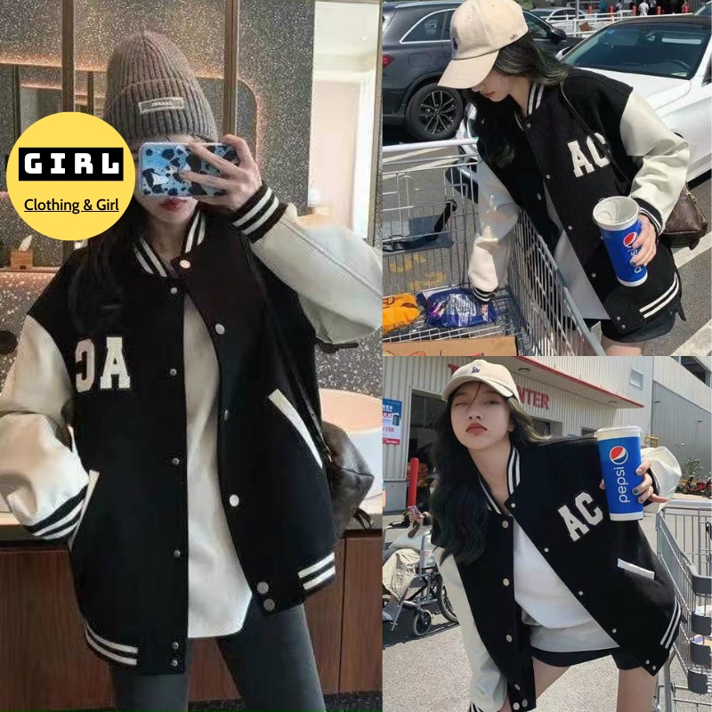 Áo Khoác Bomber Unisex Nam Nữ In Chữ AC 2 Lớp Dày Dặn Form Rộng Cao Cấp Girlvn.Pretty 462