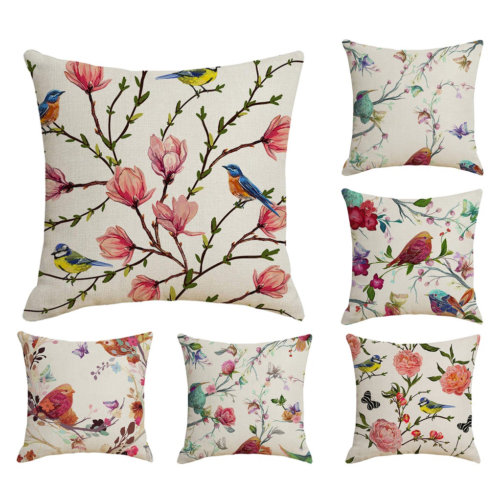 Cotton linen Bird Flowers pillowcase40x40,45x45.50x50.60x60.sofa cushion cover.Home decor pillow cover.