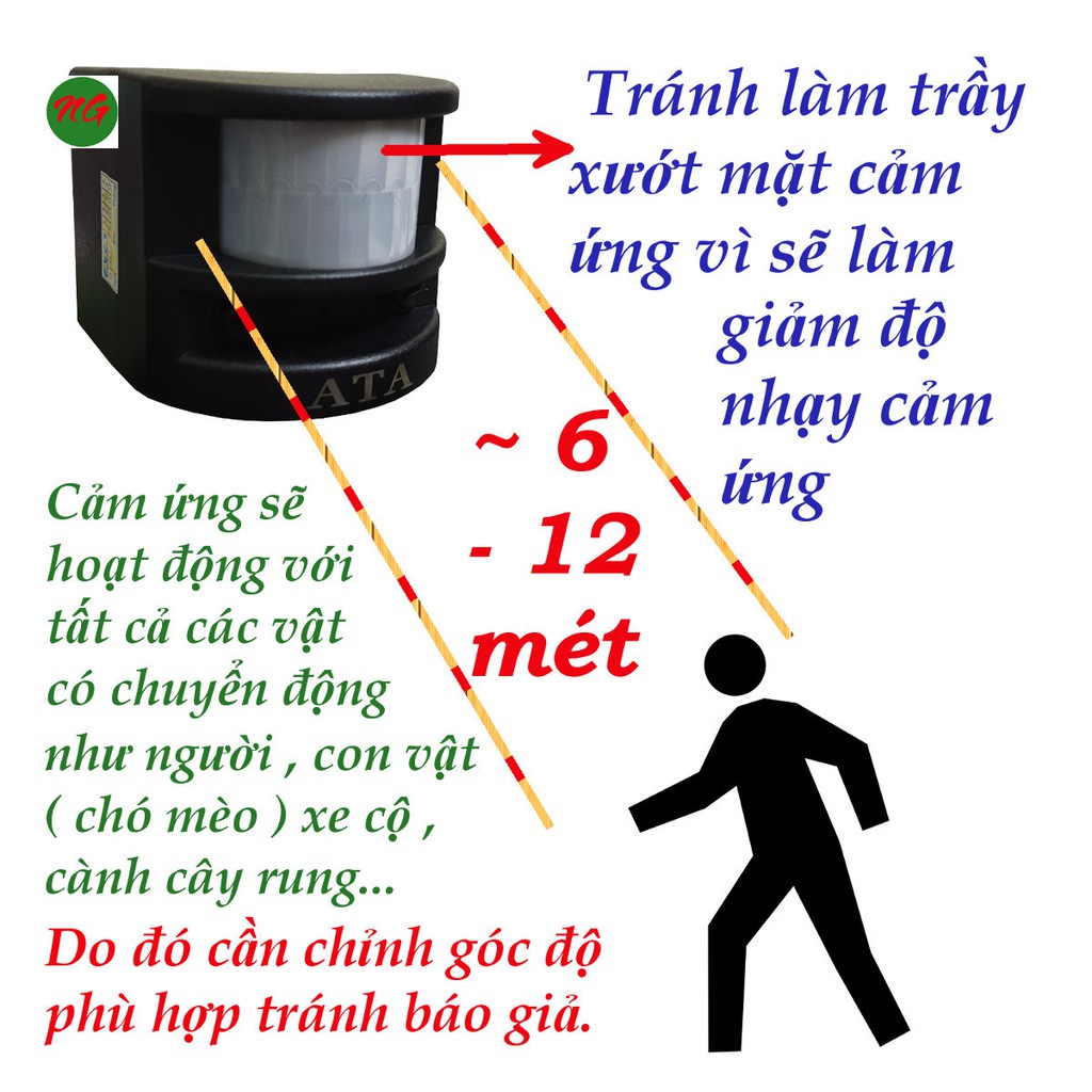 Chuông báo động chống trộm cảm ứng hồng ngoại 6 âm thanh - tiếng chuông lớn  ATA 06C ( kèm vít nhỏ)