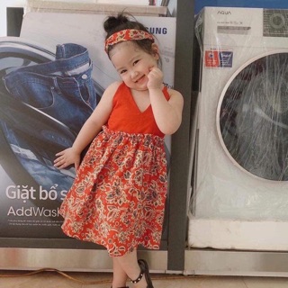 Đầm Yếm đỏ cho bé kèm băng đô