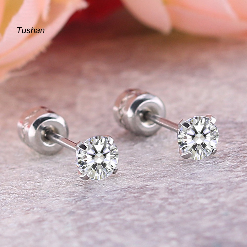 TUSH Fashion Unisex Round Cubic Zirconia Titanium Steel Stud Earrings Jewelry Gift