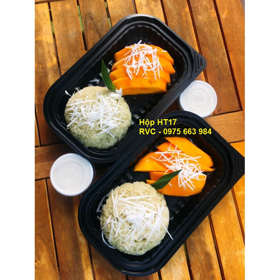 Hộp nhựa đế đen đựng cơm HT17 dùng 1 lần