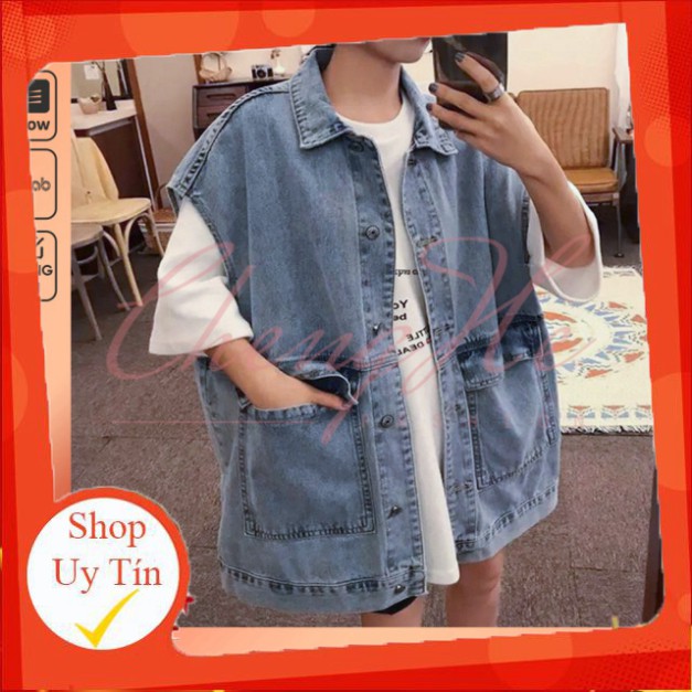 Áo Khoác Sát Nách Gile Bò Nam Nữ Phong Cách Bụi Bặm/ Áo Khoác Jeans Dáng Rộng Ullzang Unisex A00304