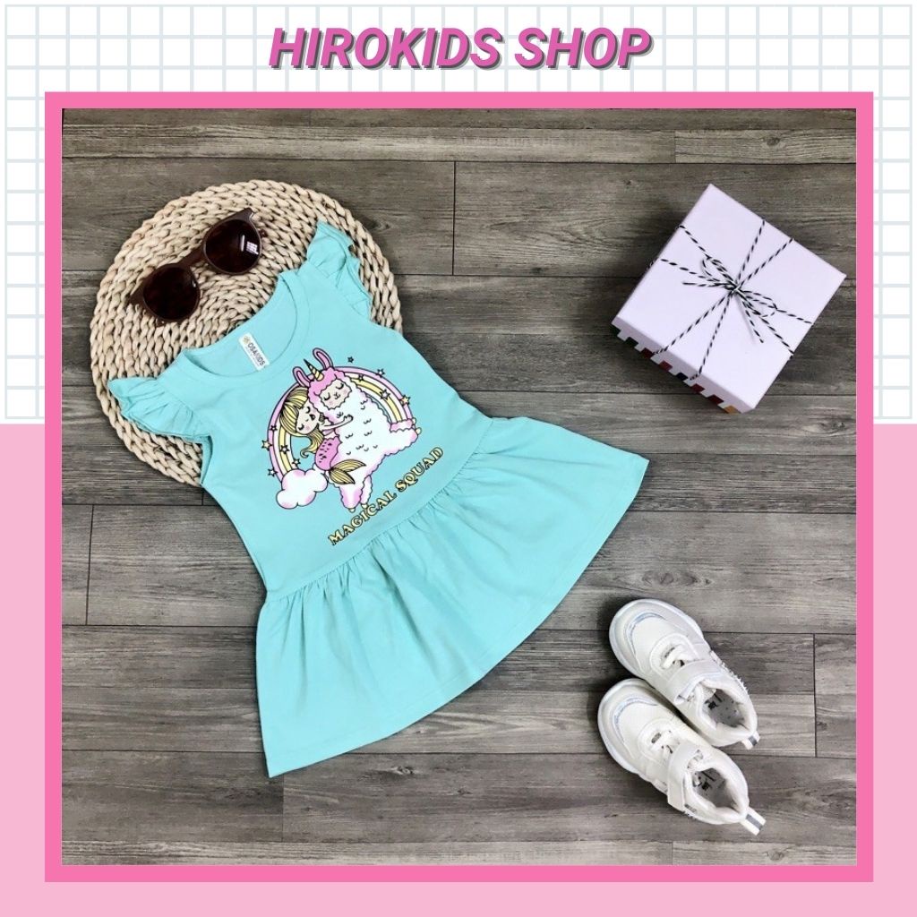Đầm thun bé gái tay cánh tiên họa tiết thời trang xinh xắn (8-22kg) - Hirokids