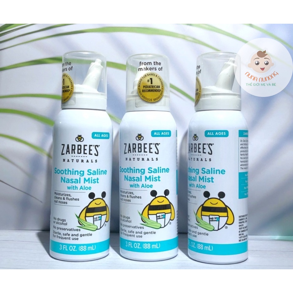 Xịt mũi Zarbee's Naturals Soothing Saline Mist with Aloe 88ml Nước muối và lô hội cho bé - Mỹ
