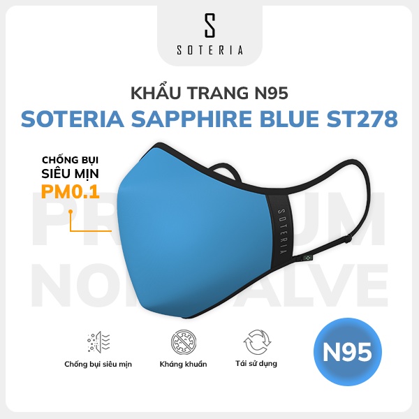 Khẩu trang thời trang Soteria Sapphire Blue ST278 - N95 lọc 99% bụi mịn 0.1 micro - Size S,M,L