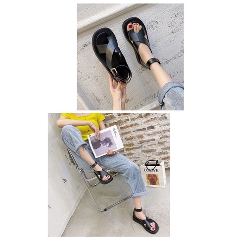 Sandal nữ sandal xỏ ngón cổ dây hai màu đen trắng giá rẻ