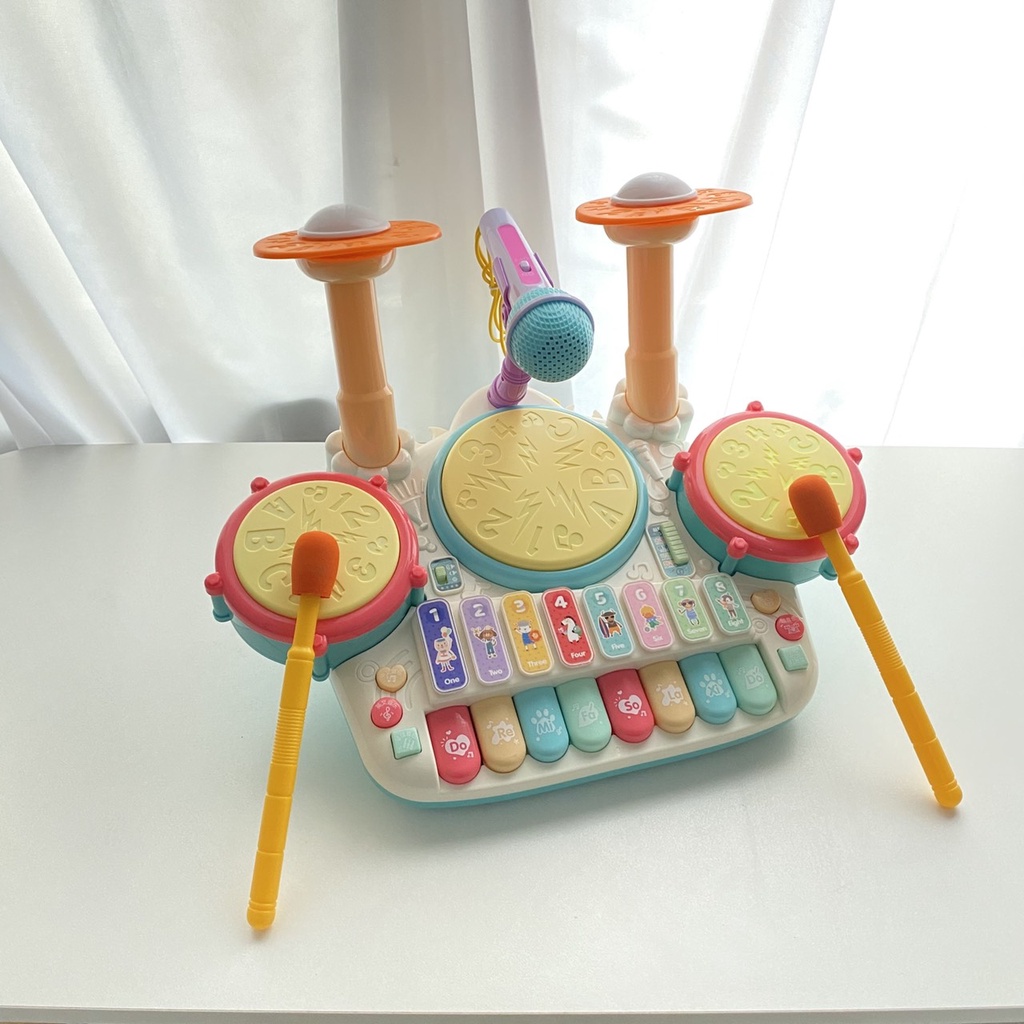 Đồ chơi trống kết hợp phím đàn piano kèm mic hát cho bé, bộ nhạc cụ giáo dục sớm cho bé từ 6 tháng - 5 tuổi