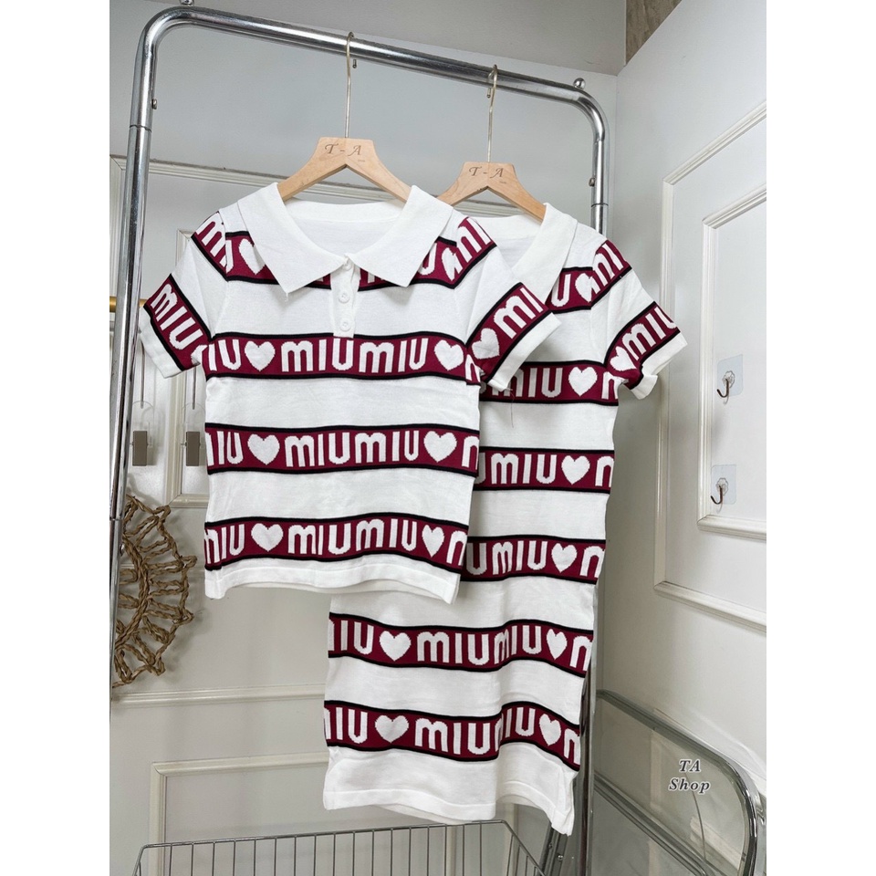 Áo len dệt kim cổ bẻ Miumiu kiểu áo polo