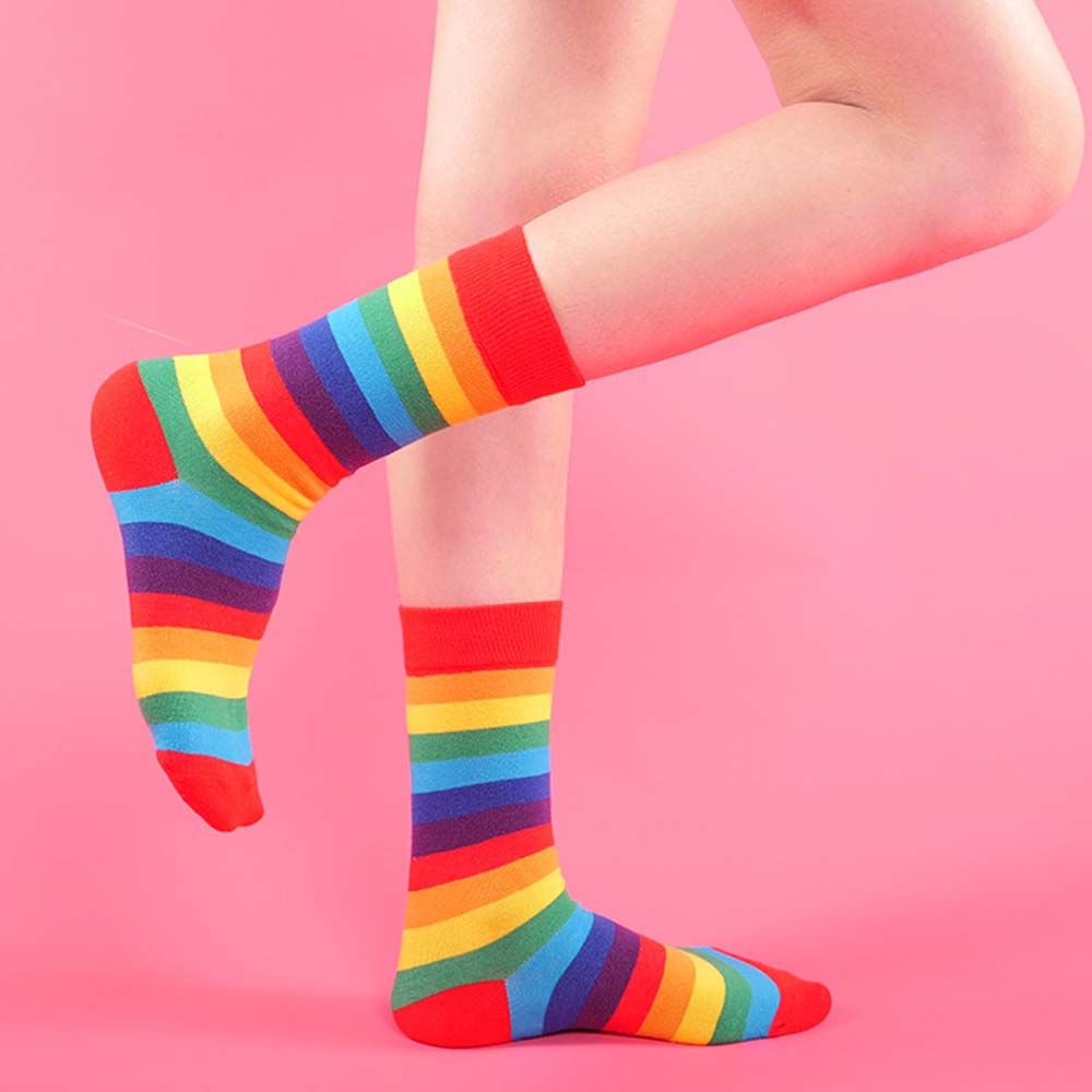 Vớ Cotton Dài Co Giãn Kẻ Sọc Màu Sắc Ngọt Ngào Cổ Điển Phong Cách Harajuku Cho Nữ