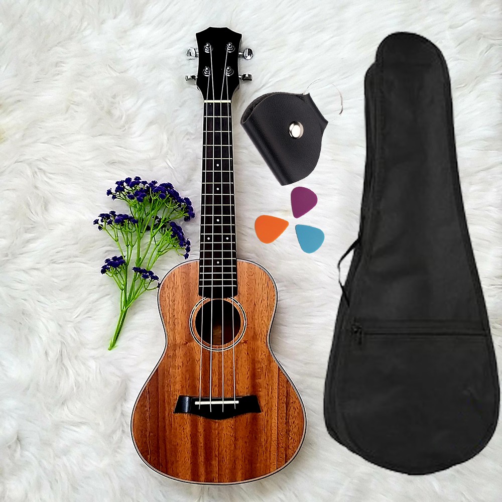 Đàn Ukulele Concert (23') gỗ nguyên tấm - Tặng kèm phụ kện Giáo trình, Bao, Pick, Pick Bag