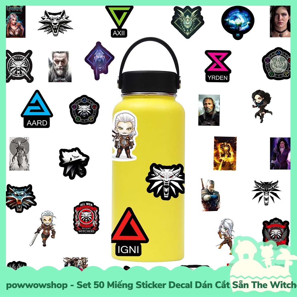 [Sẵn VN - Hỏa Tốc] Set 50 Miếng Sticker Decal Cắt Sẵn DIY Dán Trang Trí Vật Dụng Mẫu Nhân Vật Game The Witcher St Hero