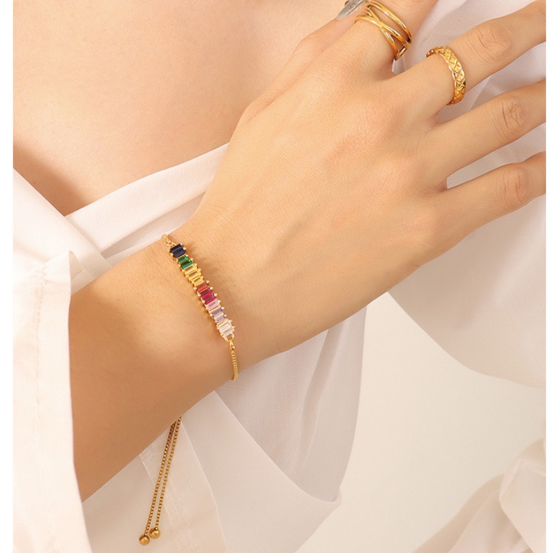 Lắc Tay Dây Rút Đá Nhân Tạo Nhiều Màu Titan Ko Đen TT 4240